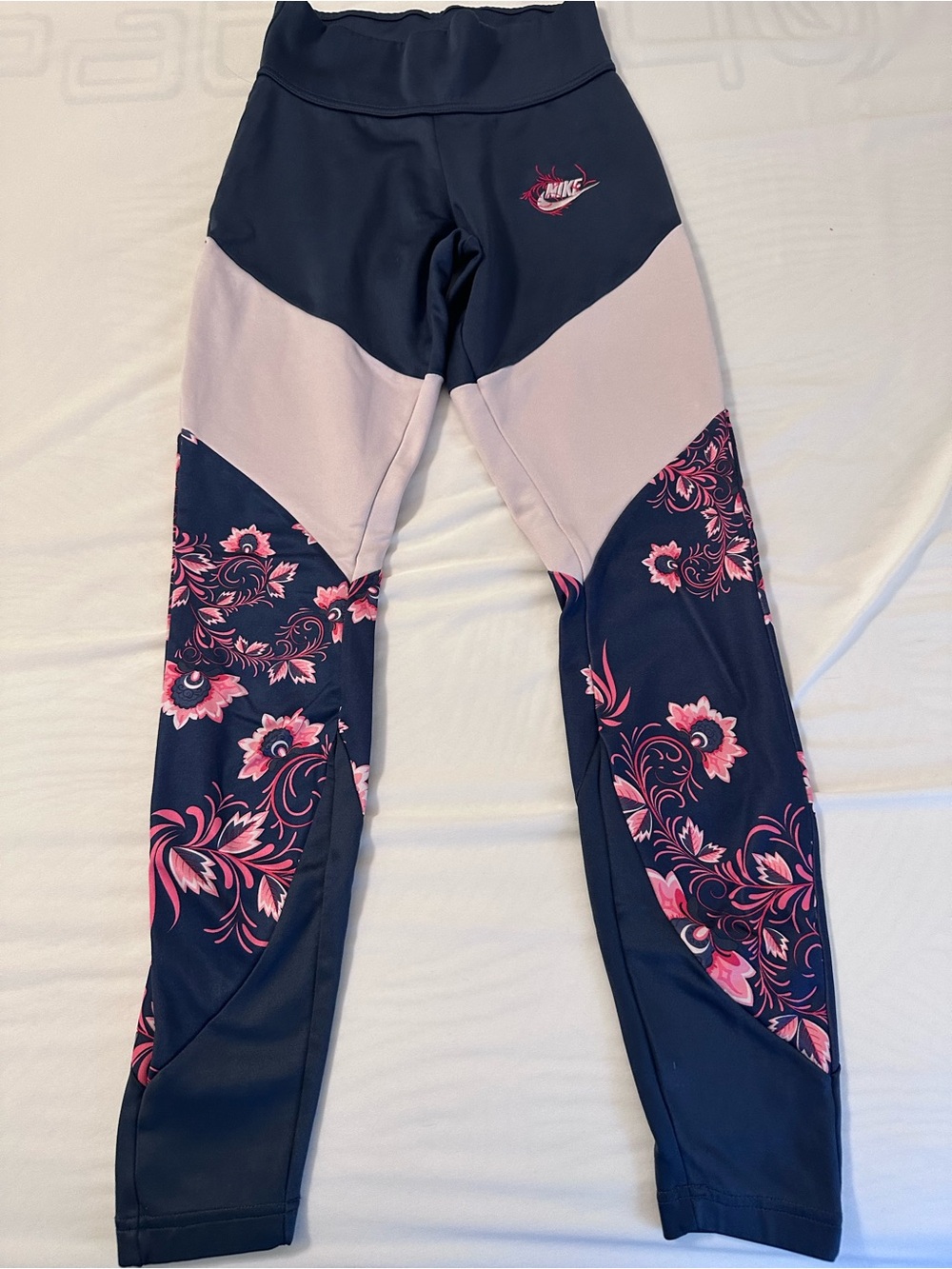 Nike Floral Colorblock High Rise Leggings Navy Pink XS